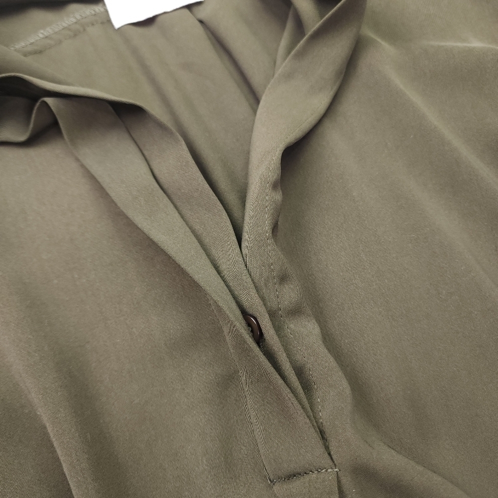 LR Olive Poly Belted Slip Dress Sz M - Picture 2 of 9